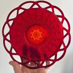 Vintage Imperial Glass Ruby Red Amberina Lace Edge Plate Plant Saucer